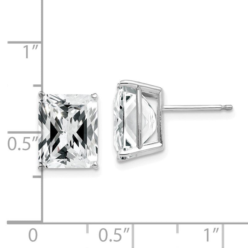 14k White Gold 10x8mm Emerald-Cut Cubic Zirconia Post Earrings