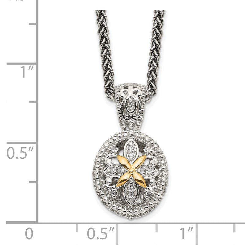 Sterling Silver Antiqued with 14K Accent 18 Inch Diamond Necklace
