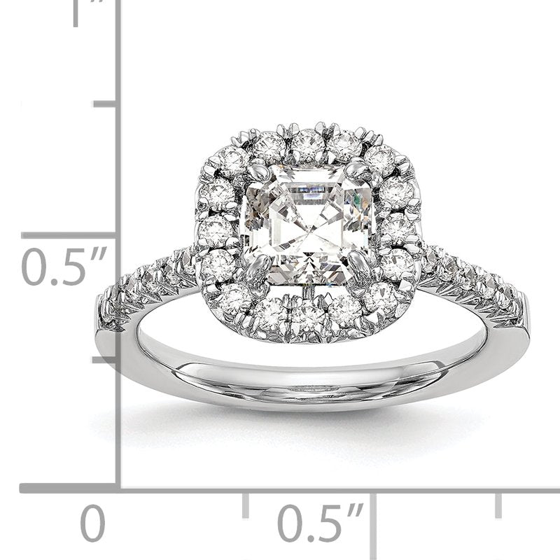 14K White Gold 1/2 carat Lab Grown Diamond VS+ F+ Semi-Mount Asscher Halo Engagement Ring