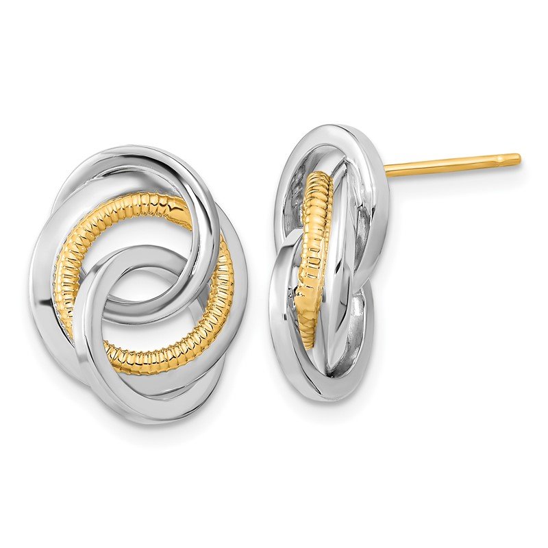 14k Two-Tone Polished &amp; Textured Post Earrings