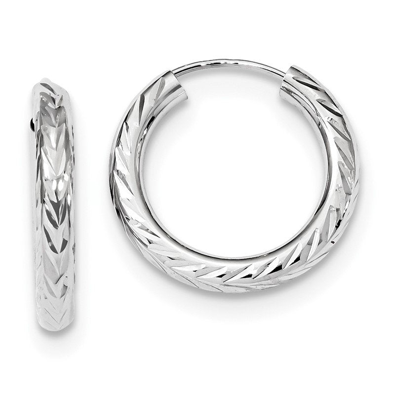 14k White Gold 3.00x20mm Polished Diamond-cut Endless Tube Hoop Earrings