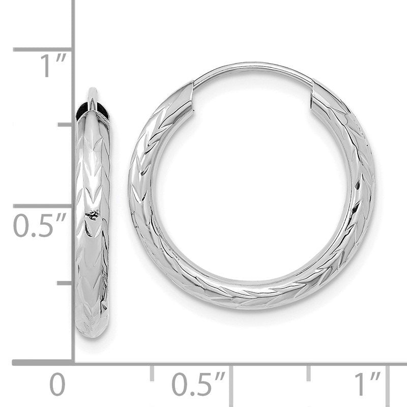 14k White Gold 3.00x20mm Polished Diamond-cut Endless Tube Hoop Earrings