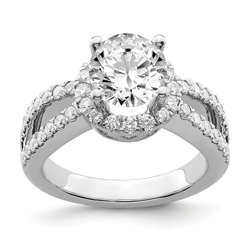 14K White Gold 3/4 carat Lab Grown Diamond VS/SI  D E F  Semi Mount Round Halo Engagement Ring