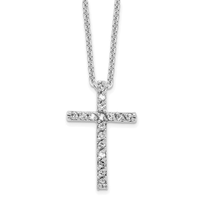 Sterling Silver Rhodium-plated Brilliant-cut CZ Cross 18 Inch Necklace
