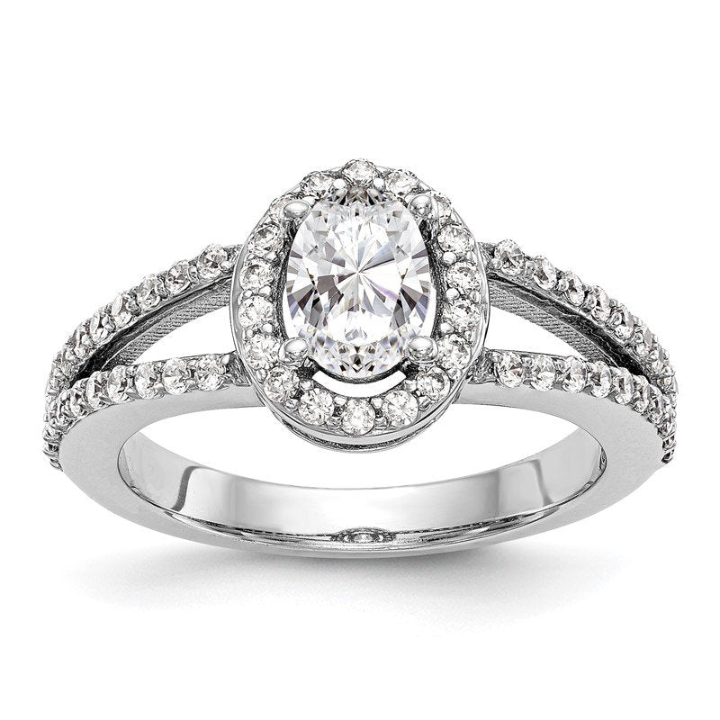 14K White Gold 1/2 carat Lab Grown Diamond VS/SI  D E F  Semi Mount Oval Halo Engagement Ring