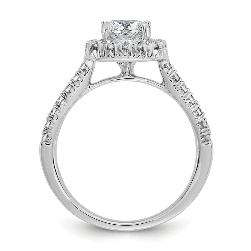 14K White Gold 3/8 carat Lab Grown Diamond VS+ F+ Semi-Mount Cushion Halo Engagement Ring