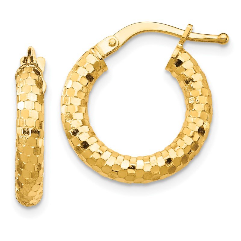 14K 3x10mm Diamond-cut Hoop Earrings
