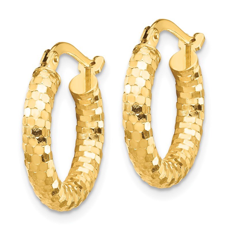 14K 3x10mm Diamond-cut Hoop Earrings