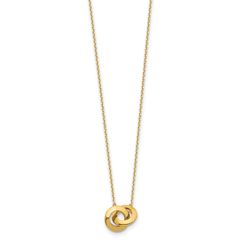 14k Polished Fancy Interlocking Circles 16 inch Necklace Plus 1 inch Extender