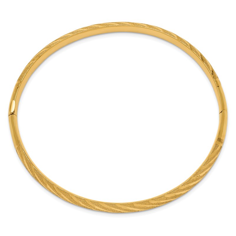 14k Polished Textured Diamond-cut 6.20mm Twisted Hinged Oval Bangle Bracelet