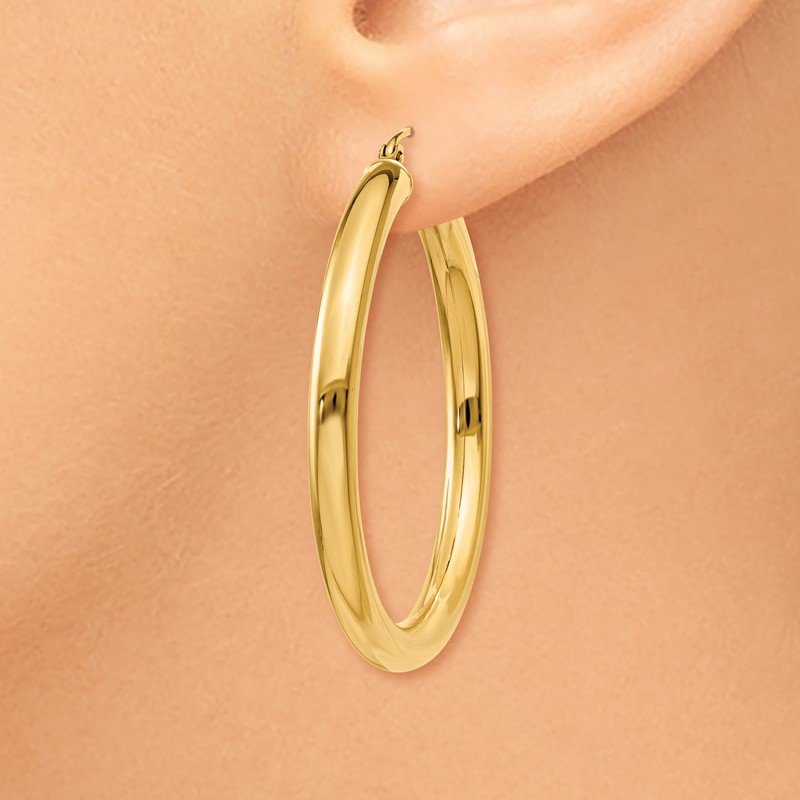 14K 4x40mm Polished Lightweight Tube Hoop Earrings