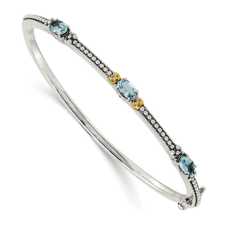 Sterling Silver with 14K Accent Antiqued Oval Sky Blue Topaz Bangle