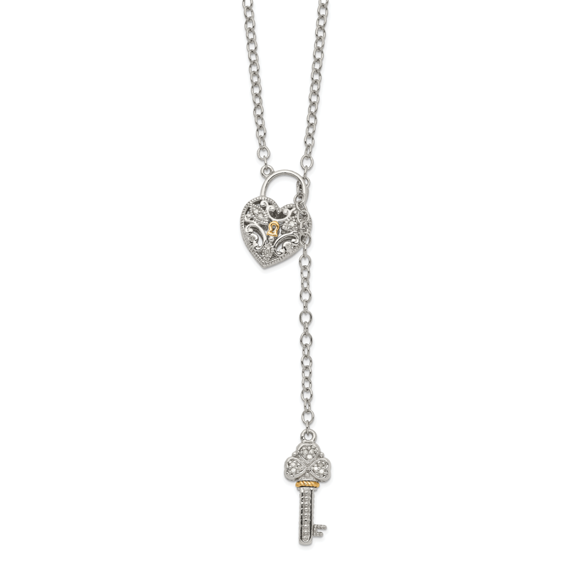 Sterling Silver Rhodium-plated with 14K Accent 18 Inch Diamond Heart Lock and Key Necklace
