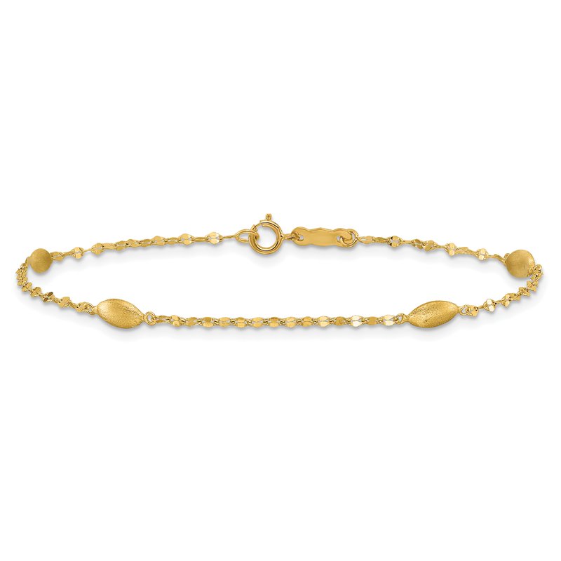 14k Diamond-cut Chain with Satin Oval Beads 18 inch Necklace