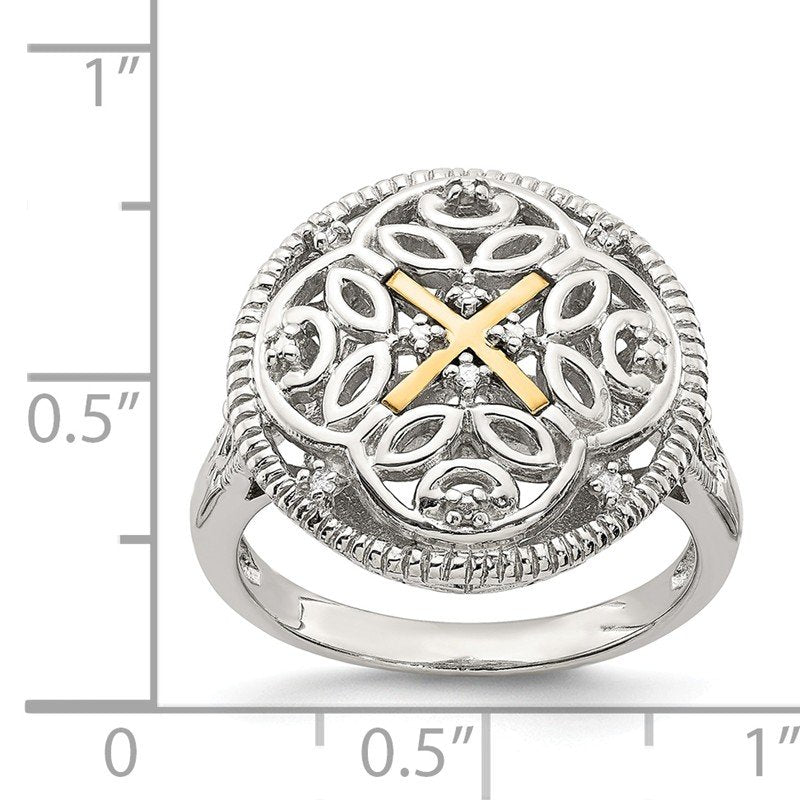 Sterling Silver Rhodium-plated with 14K Accent Diamond Vintage Ring