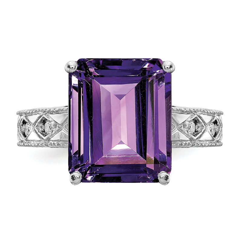 14k White Gold 12x10mm Emerald Cut Amethyst VS Diamond ring