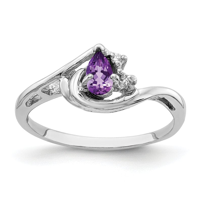 14k White Gold 5x3mm Pear Amethyst AAA Diamond ring