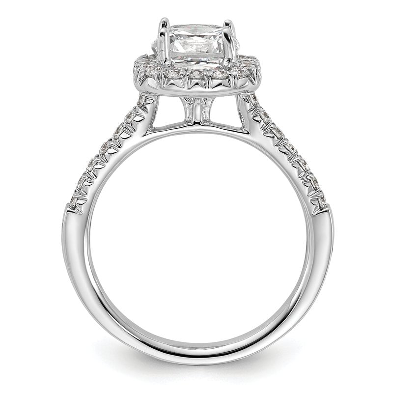 14K White Gold 3/8 carat Lab Grown Diamond VS+ F+ Semi-Mount Cushion Halo Engagement Ring