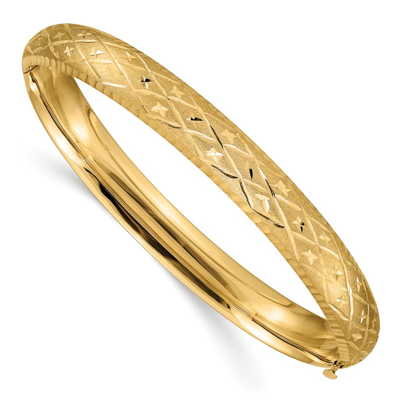14k 5/16 Diamond-cut Fancy 8.75mm Hinged Oval Bangle Bracelet