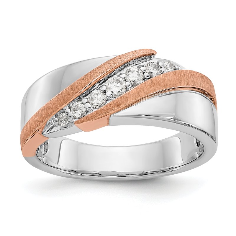 14K Two-tone Men's 1/3 carat Lab Grown Diamond VS/SI  D E F  Brushed and Polished Band