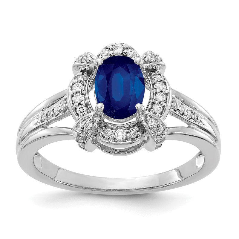 14k White Gold Diamond and Oval Emerald Ring