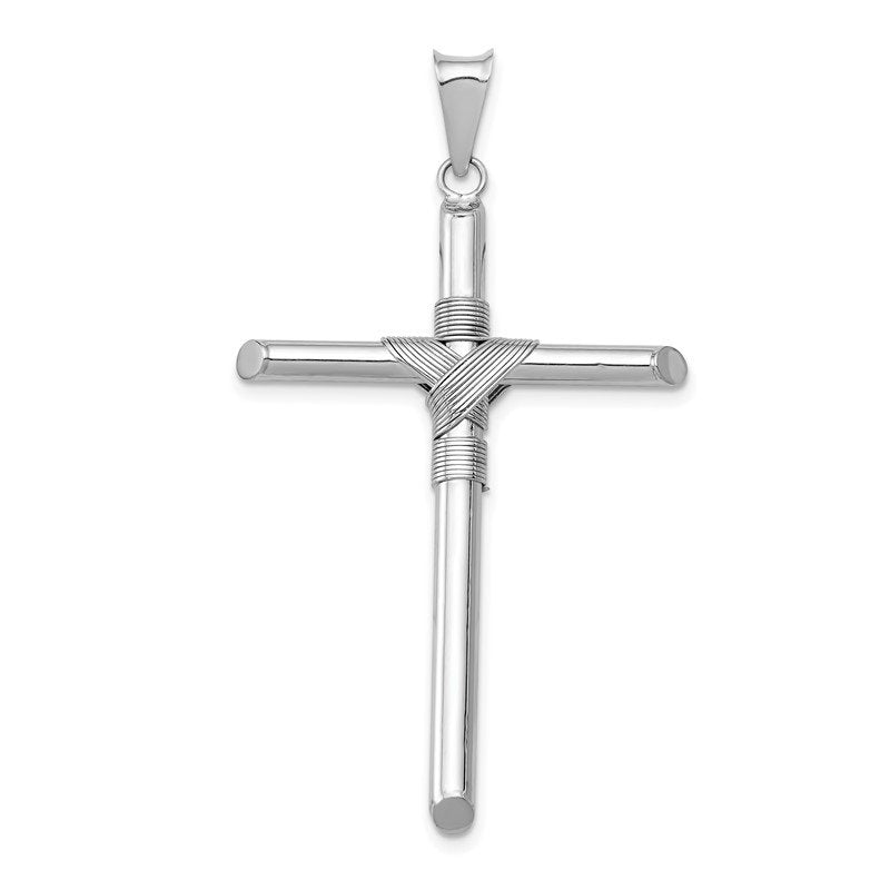 14K White Gold with Center Wrap Tube Cross Pendant