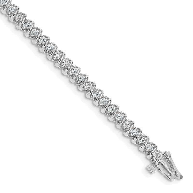 14k White Gold Complete 1.4 carat Round AA Diamond Fancy Spiral 7 inch Tennis Bracelet