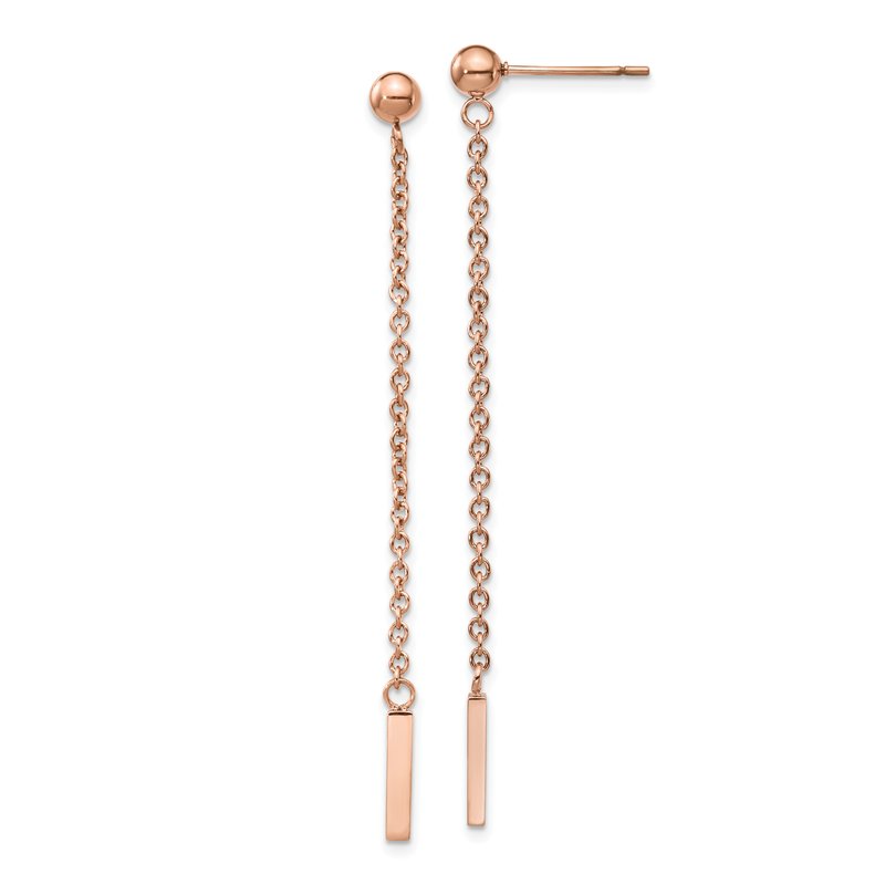 Stainless Steel Polished Rose IP-plated Bar Post Dangle Earrings