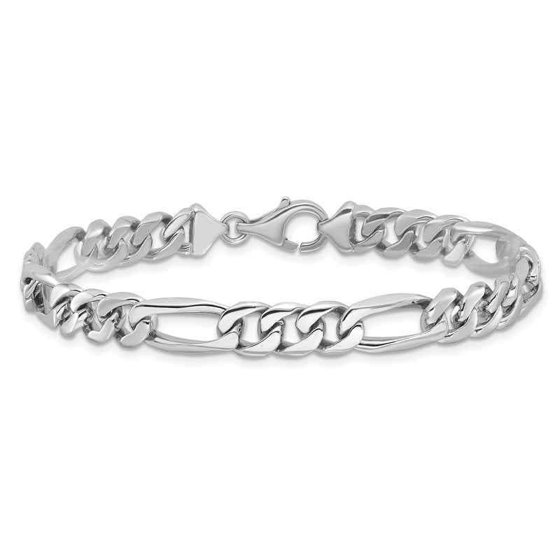 14K White Gold 18 inch 7mm Hand Polished Figaro Link with Fancy Lobster Clasp Chain