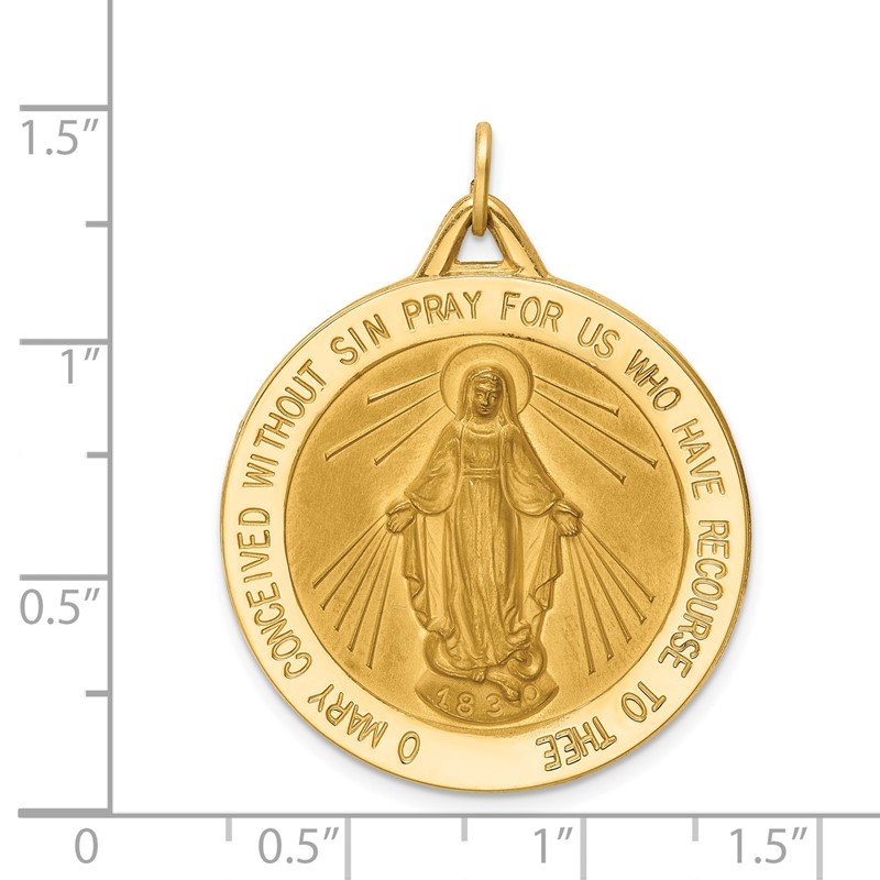 14k Polished and Satin Solid Large Miraculous Medal Round Pendant