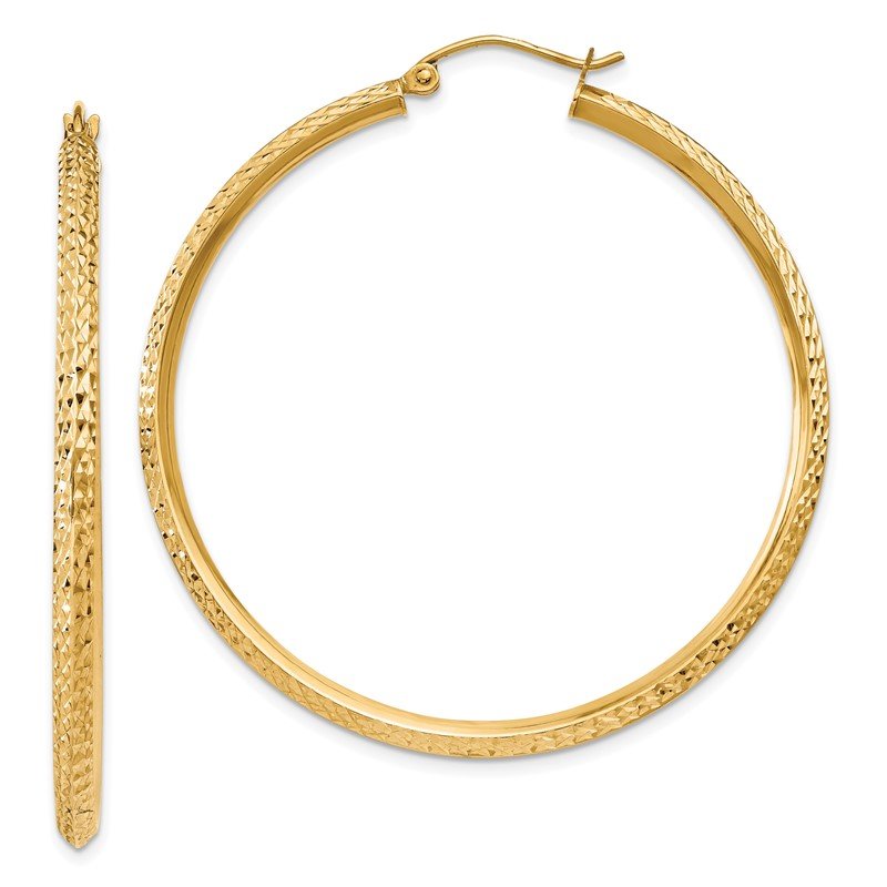 14K 2.5x45mm Knife-Edge Diamond-cut Tube Hoop Earrings