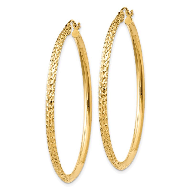 14K 2.5x45mm Knife-Edge Diamond-cut Tube Hoop Earrings