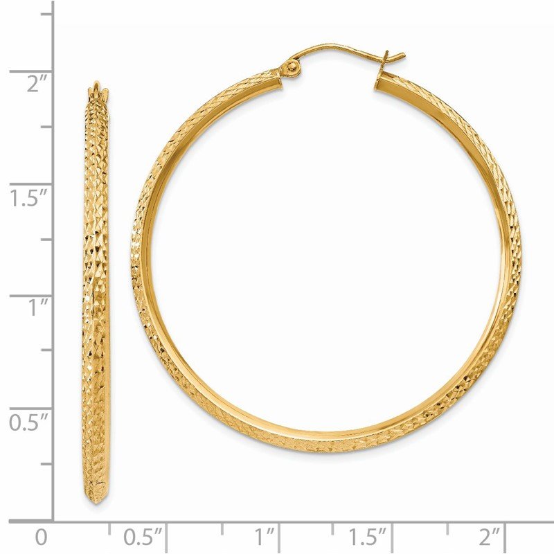 14K 2.5x45mm Knife-Edge Diamond-cut Tube Hoop Earrings