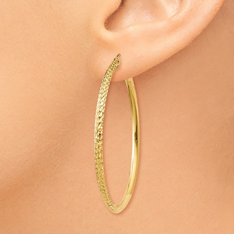 14K 2.5x45mm Knife-Edge Diamond-cut Tube Hoop Earrings