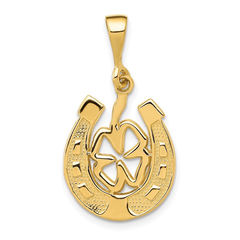 14k Clover in Horseshoe Pendant