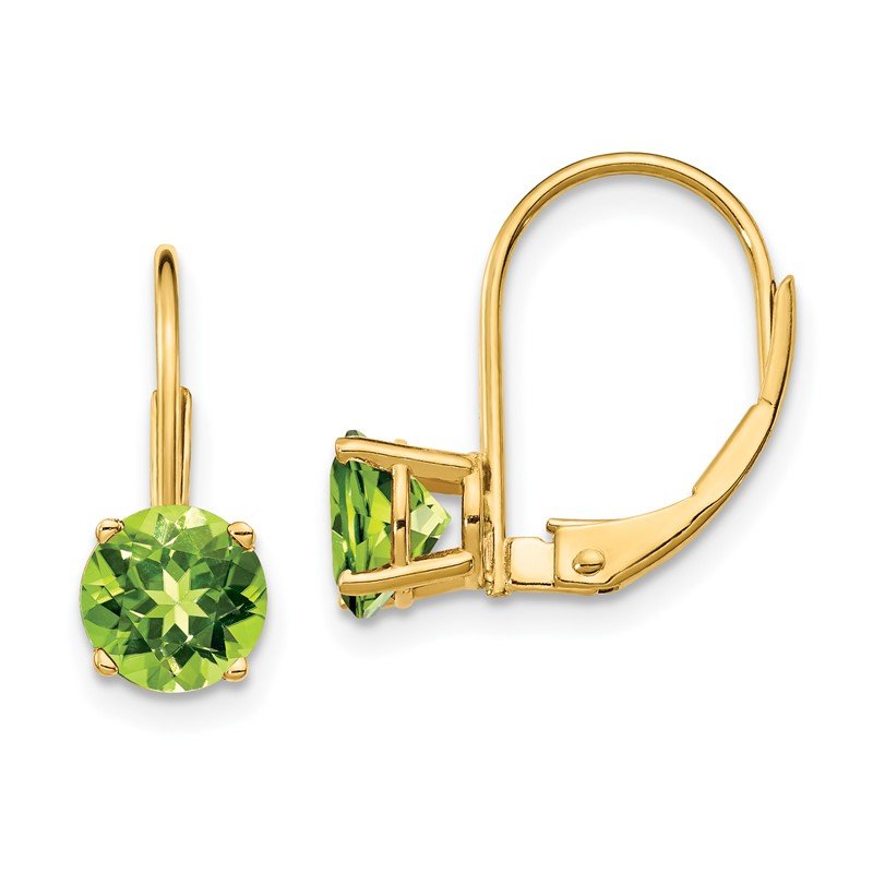 14k 6mm Round Peridot Leverback Earrings