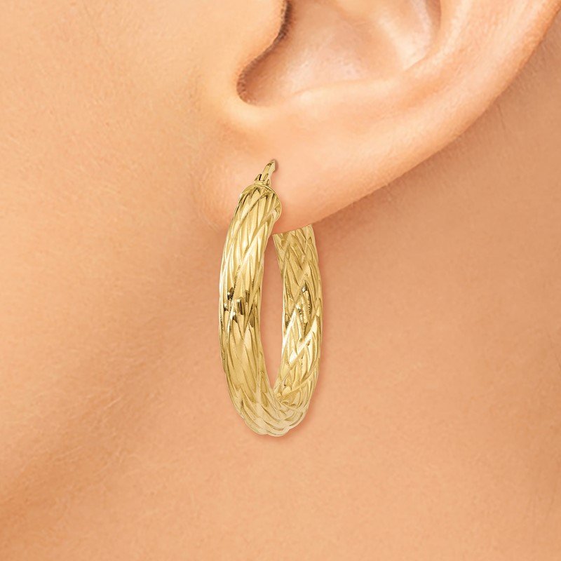 14k Textured Tube Hoop Earrings
