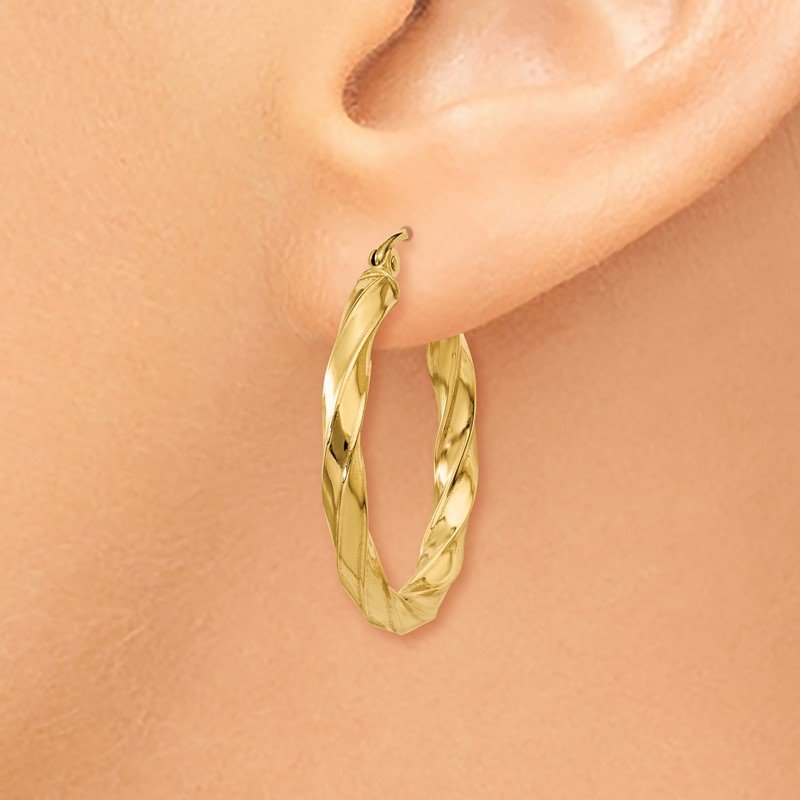 14k Polished 3mm Twisted Hoop Earrings