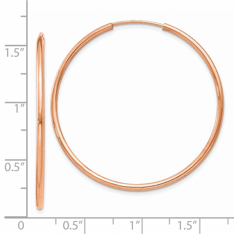 14k Rose Gold 1.5x38mm Polished Endless Tube Hoop Earrings