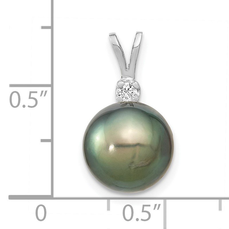 14k White Gold 10-11mm Round Black Tahitian Saltwater Cultured Pearl and  .05 Carat Diamond Pendant