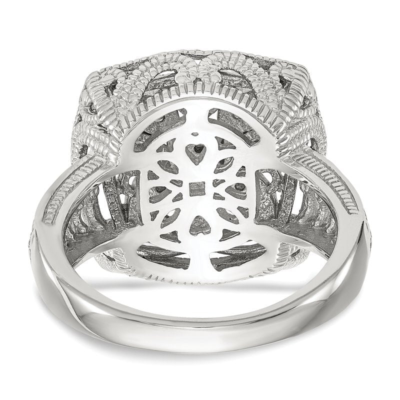 Sterling Silver Rhodium-plated with 14K Accent Diamond Ring
