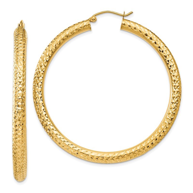 14k 4x50mm Diamond-cut Round Tube Hoop Earrings