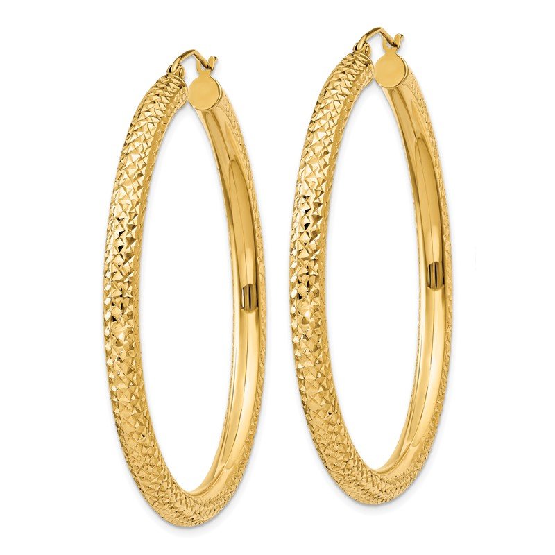 14k 4x50mm Diamond-cut Round Tube Hoop Earrings