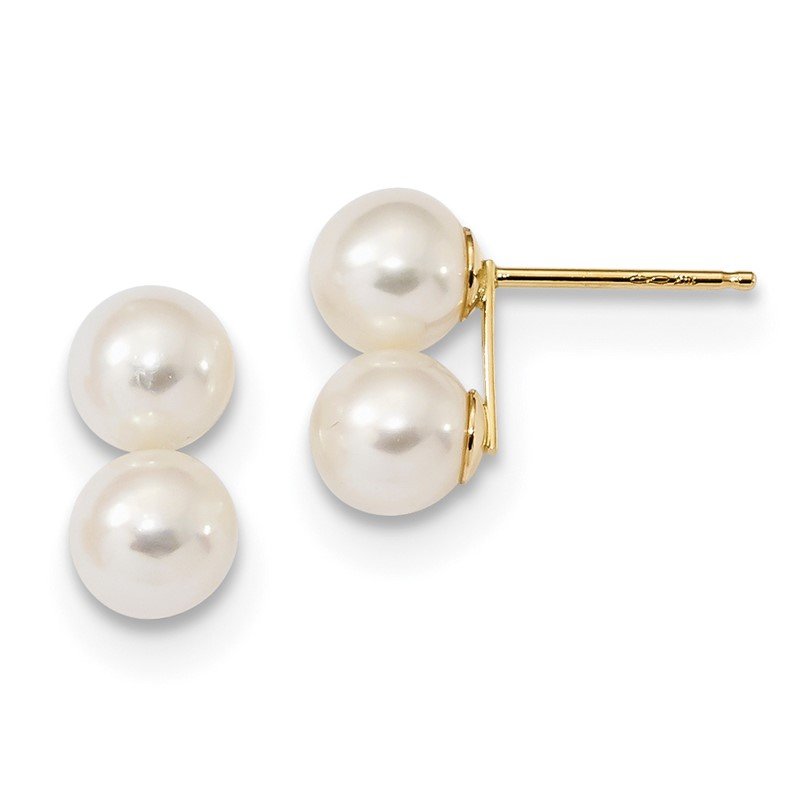 14k 6-7mm White Round Freshwater Cultured Double Pearl Post Earrings
