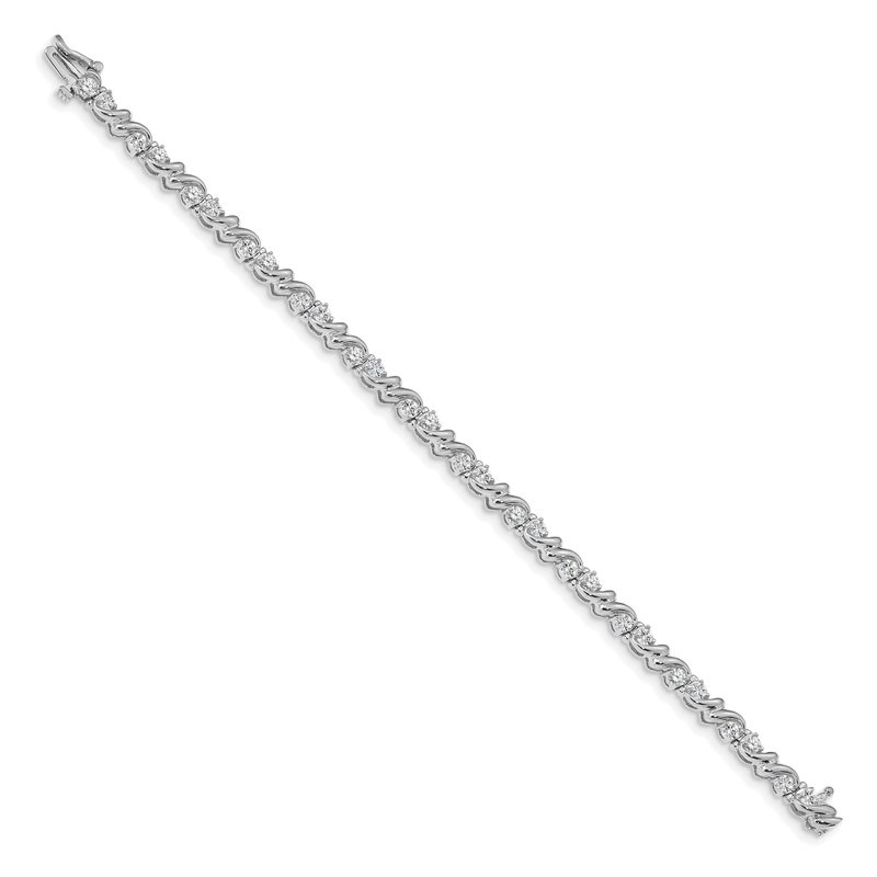 14k White Gold Complete 1.45 carat Round VS Diamond Fancy Swirl 7 inch Tennis Bracelet