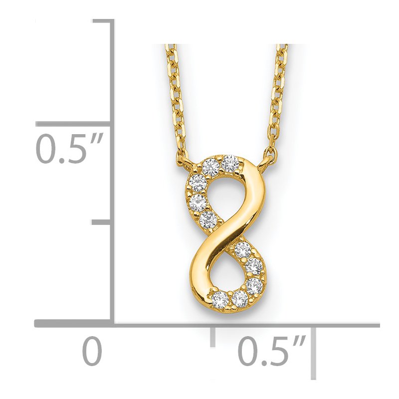 14K Polished Infinity Symbol with CZ 18 inch Necklace Plus 2 inch Extender