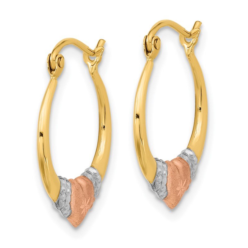 14k Two-tone w/White Rhodium Polished Satin &amp; D/C Hoop Earrings