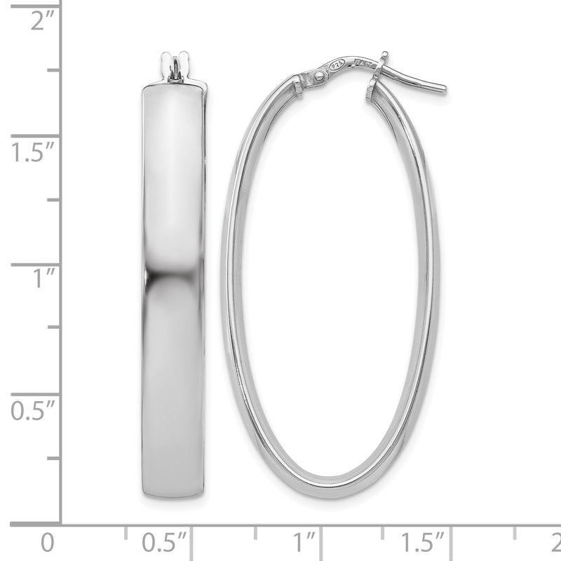 Sterling Silver RH-plated Polished Oval Hinged Hoop Earrings