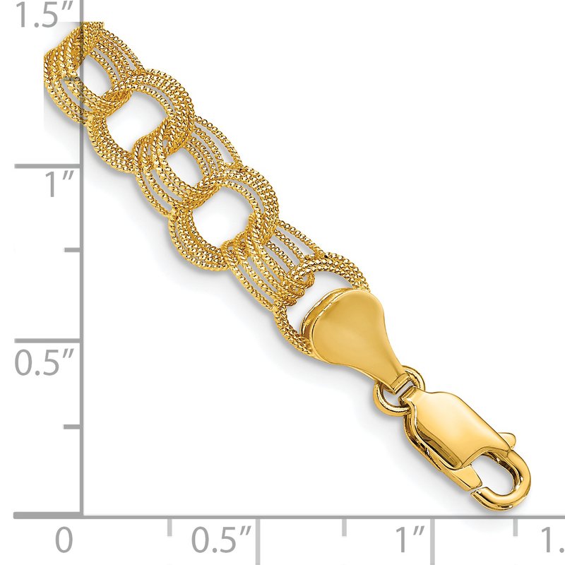 14k 7mm Solid Textured Triple Link 7 inch Charm Bracelet