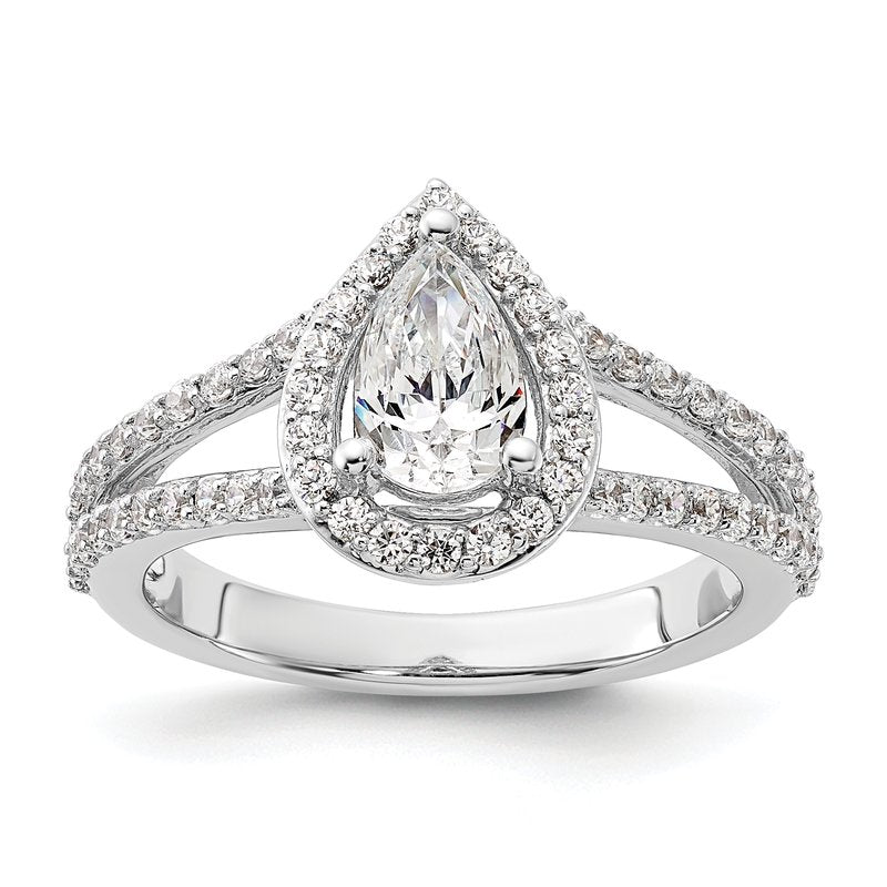 14K White Gold 5/8 carat Lab Grown Diamond VS/SI  D E F  Semi Mount Pear Halo Engagement Ring